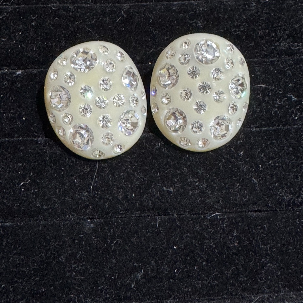 Vintage Weiss Ivory Thermoset Celluloid Crystal Earrings